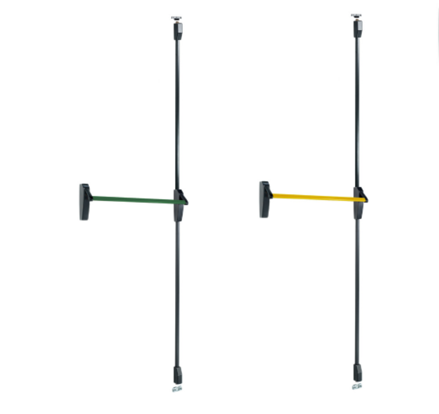 Barra Antipánico Push de sobreponer con dos puntos alto y bajo - Soporte Negro - Barra Verde MCM España