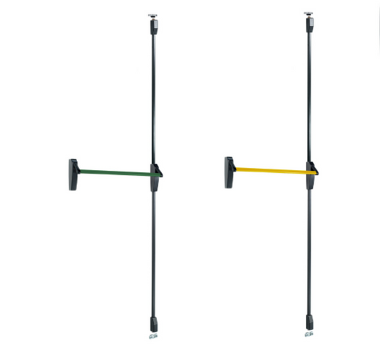 Barra Antipánico Push de sobreponer con dos puntos alto y bajo - Soporte Negro - Barra Verde MCM España