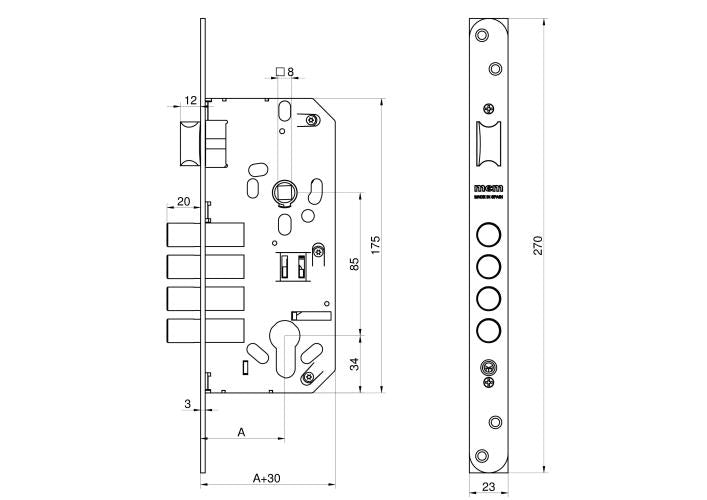 Cerradura de Embutir 601M de 1 punto con 4 bulones MCM ESPAÑA