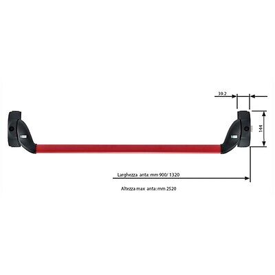 Barra Antipánico GOWAY PUSH 1 Punto - Barra Rojo - Cuerpo Negro MOTTURA ITALIA
