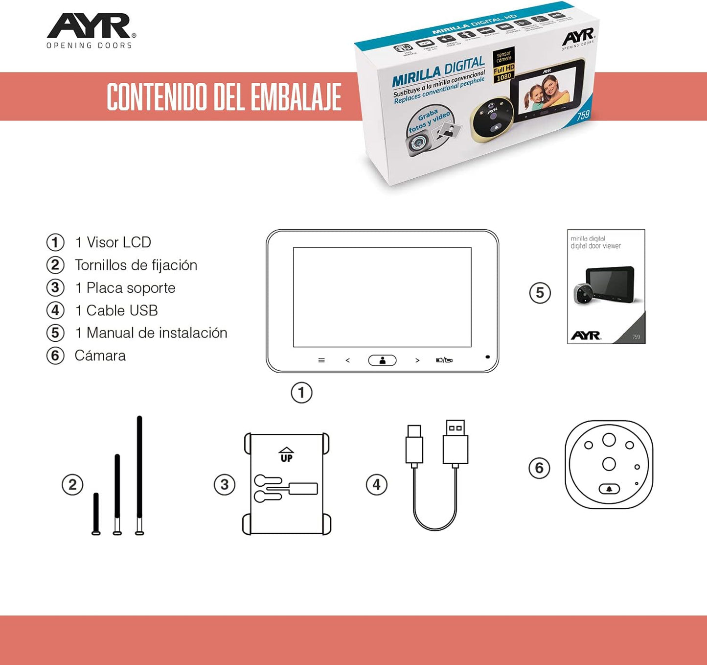 Mirilla Digital HD AYR 759 Pantalla 4,5"