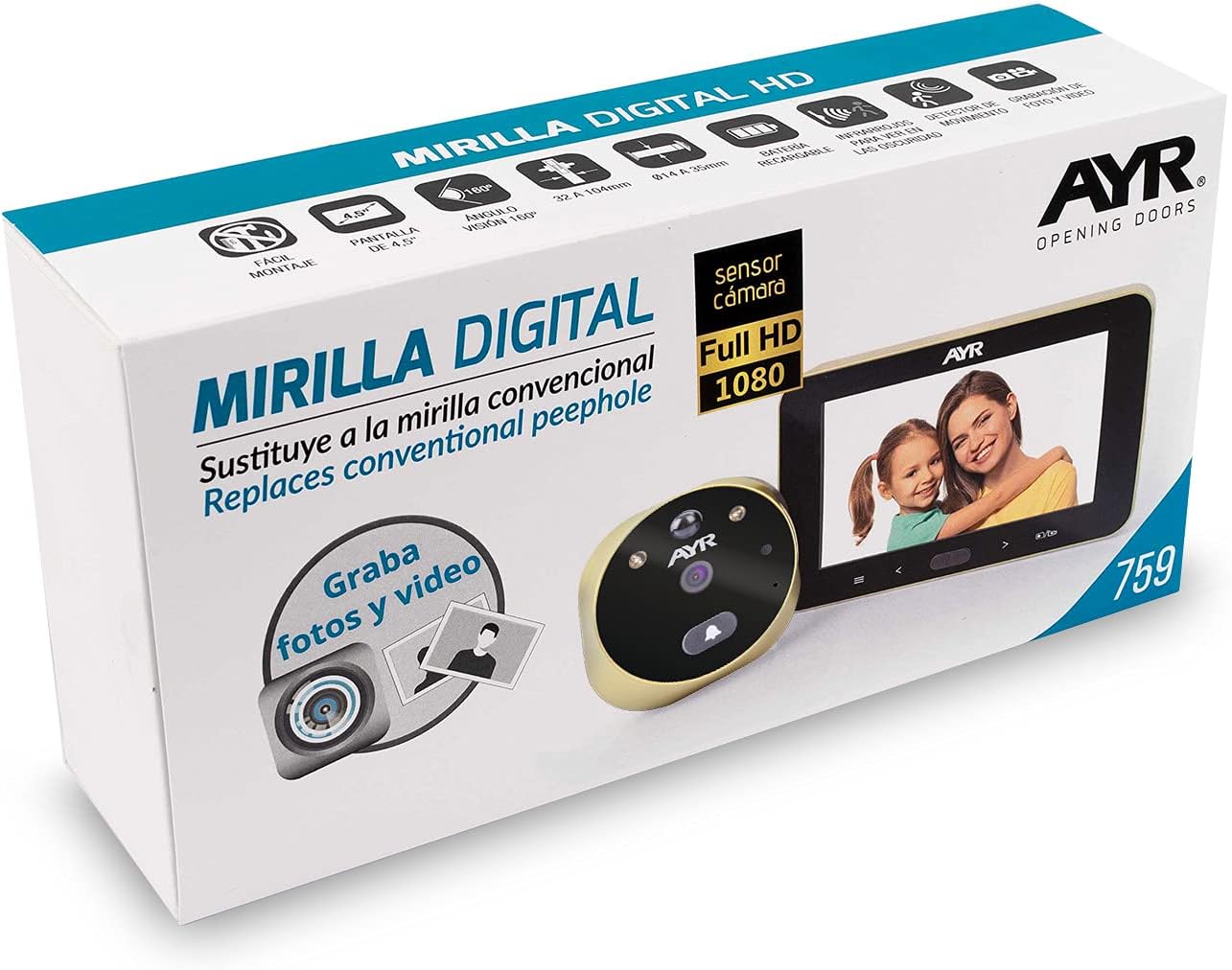 Mirilla Digital HD AYR 759 Pantalla 4,5"