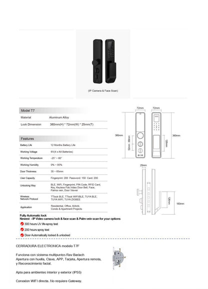 Cerradura Digital Inteligente T7 con Sistema de Cierre Multipunto RB Locks