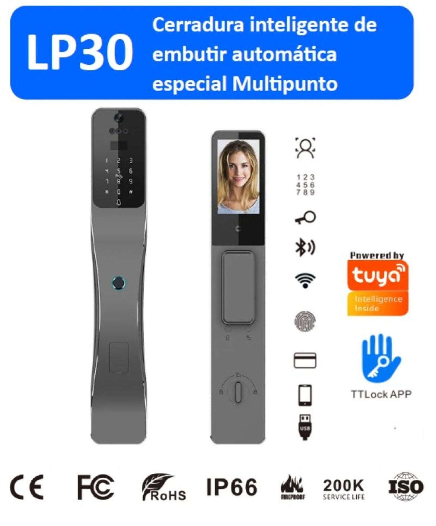 Cerradura Inteligente LP30 con Reconocimiento Facial – Sistema de Cierre Multipunto