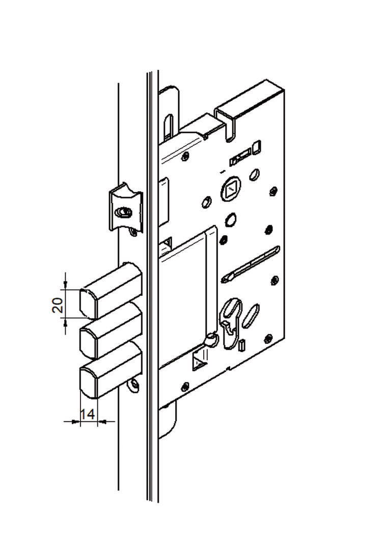 Cerradura de Embutir Multipunto Automática 7140A de 3 puntos- Bulones y Gancho Central Cilindro BPS MCM ESPAÑA